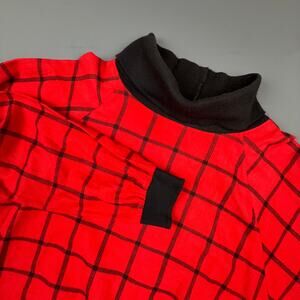 Vintage Lady Arrow Red Windowpane Turtleneck Retro 80s Women L